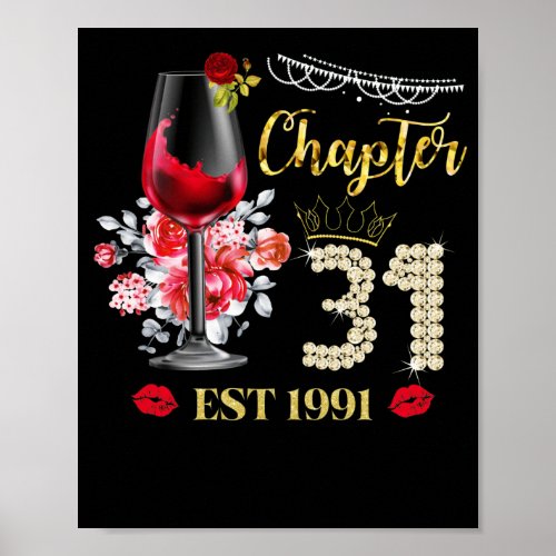 Chapter 31 Years EST 1991 31st Birthday Red Rose Poster