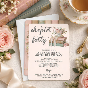 Chapter 40 Floral Book Themed 40th Birthday Invitation
