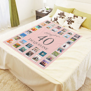 Chapter 40 Pink Gray 40th Birthday Photo Fleece Blanket