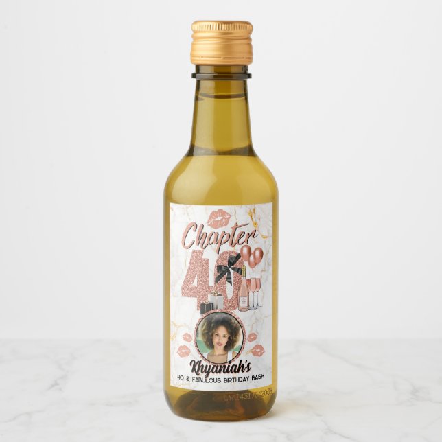 Chapter 40 Rose Gold 40th Birthday Elegant Photo Wine Label (Front)