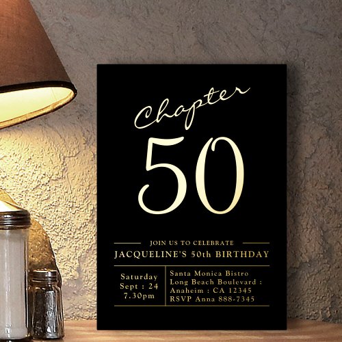 Chapter 50 50th Birthday Invitation Black Gold Foil Invitation