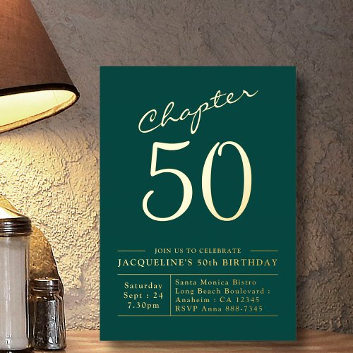 Chapter 50 50th Birthday Invitation Green Gold Foil Invitation