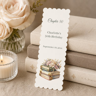 Chapter 50 birthday favor cream book stack bookmarks