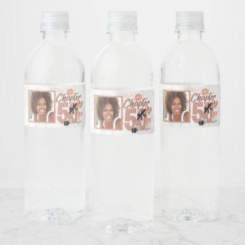 Chapter 50 Birthday Rose Gold Photo Water Bottle Label