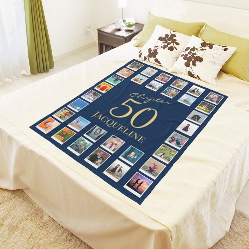 Chapter 50 Blue Gold 50th Birthday Photo Fleece Blanket