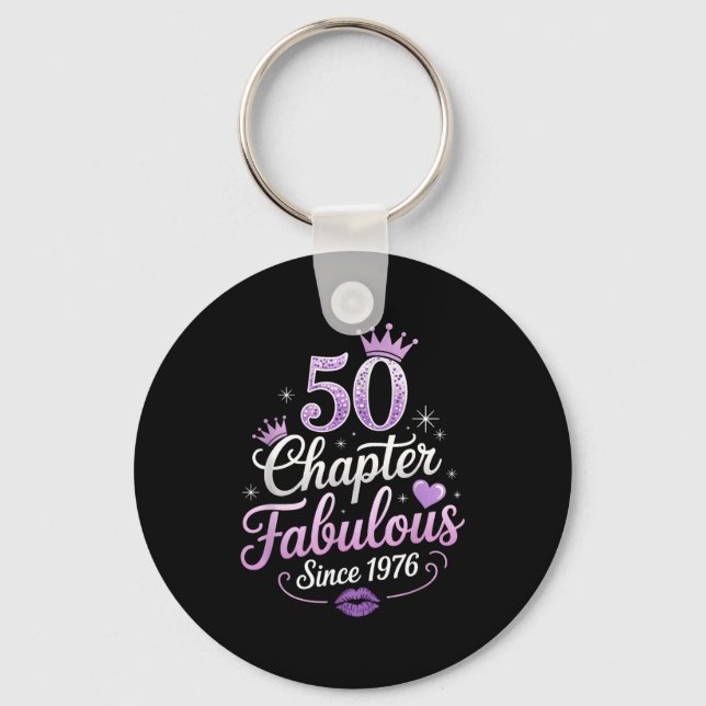 Chapter 50 Fabulous Since 1976 50th Birthday Queen Keychain (Front)