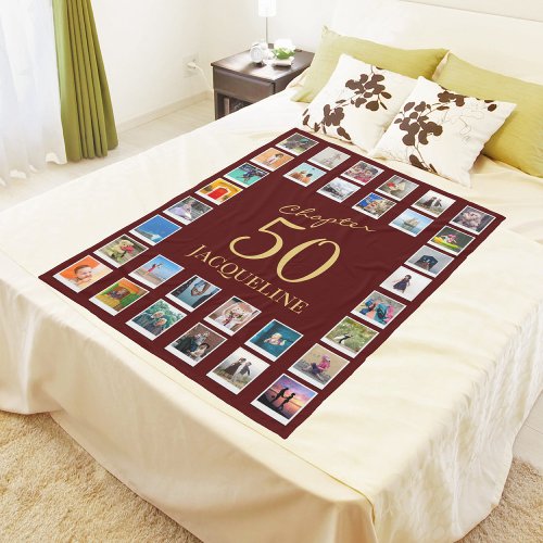 Chapter 50 Red Gold 50th Birthday Photo Fleece Blanket