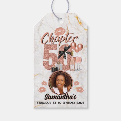 Chapter 50 Rose Gold 50th Birthday Elegant Photo Gift Tags