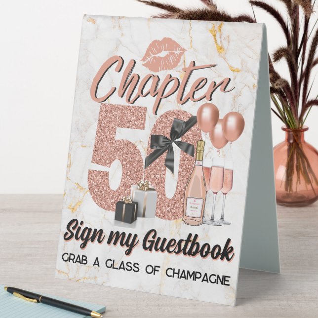 Chapter 50 Rose Gold 50th Birthday Elegant Table Tent (In SItu (Table))