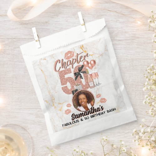 Chapter 50 Rose Gold 50th Elegant Birthday Photo Favor Bag