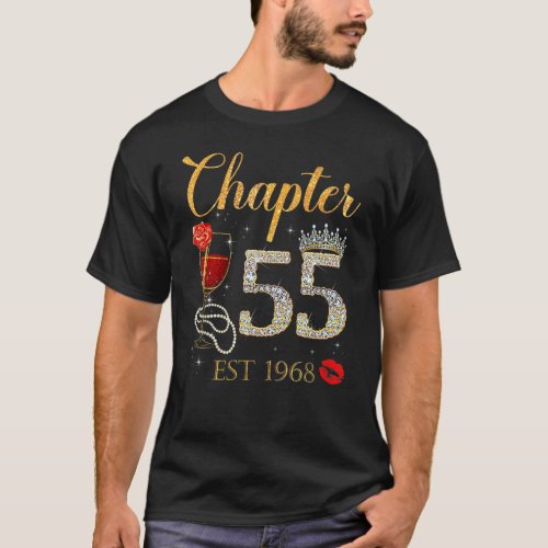 Chapter 55 Years EST 1968 55th Birthday Red Rose W T_Shirt