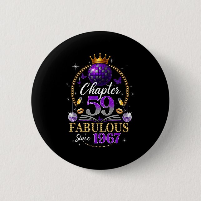 Chapter 59 Since 1967 Purple Disco Ball 59th Birth Button (Front)