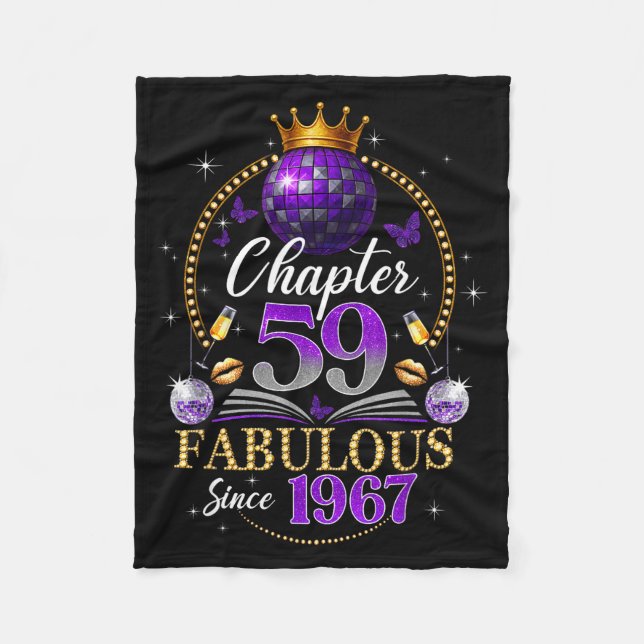 Chapter 59 Since 1967 Purple Disco Ball 59th Birth Fleece Blanket (Front)