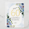 Chapter 60 Blue Floral 60th Birthday Gold Foil Invitation | Zazzle