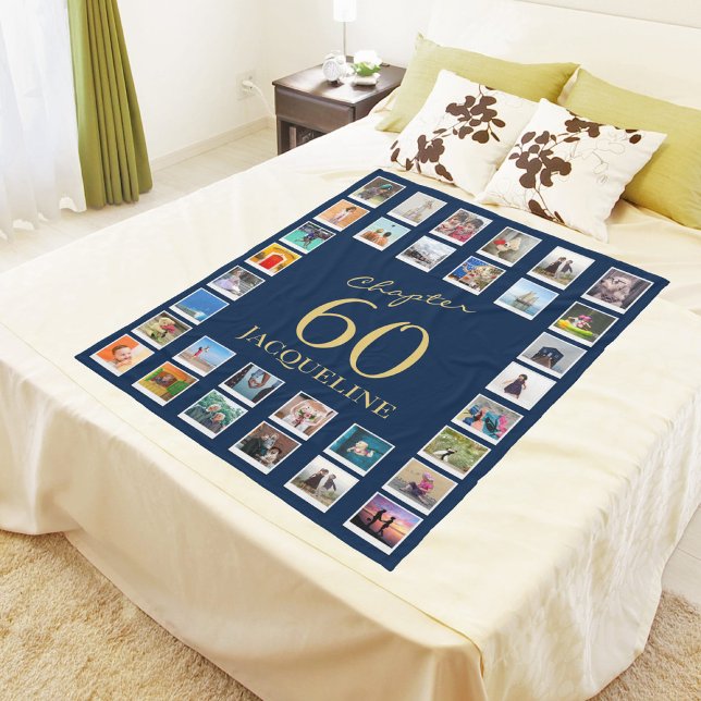 Chapter 60 Blue Gold 60th Birthday Photo Fleece Blanket (Creator Uploaded)