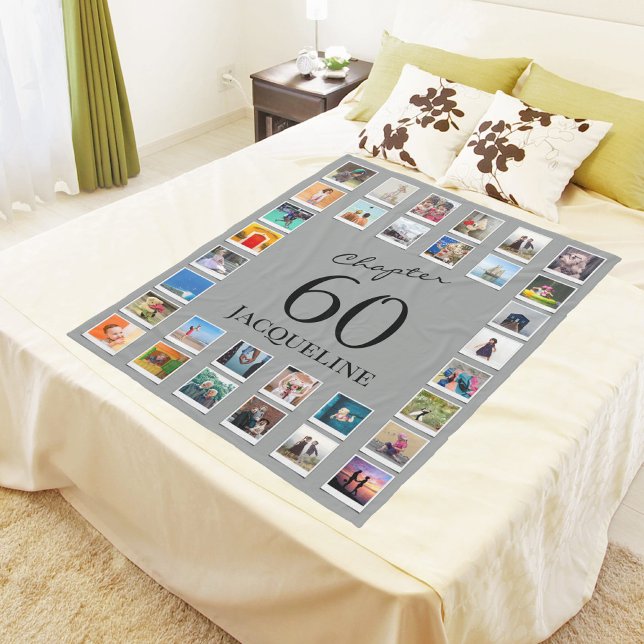 Chapter 60 Gray Black 60th Birthday Photo Fleece Blanket (Creator Uploaded)
