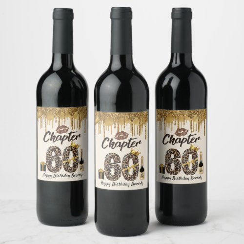 Chapter 60 Leopard Print 70th Birthday Queen Gold Wine Label