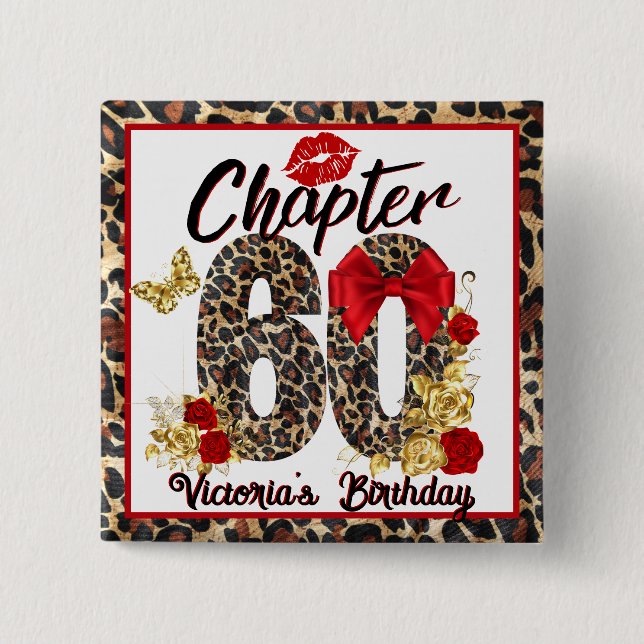 Chapter 60 Red & Gold Leopard 60th Birthday Button (Front)