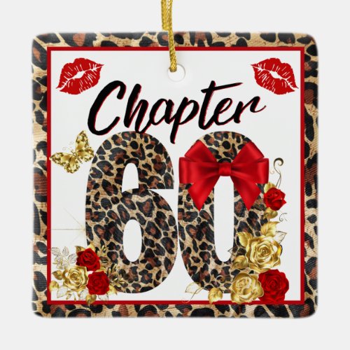 Chapter 60 Red  Gold Leopard 60th Birthday Ceramic Ornament
