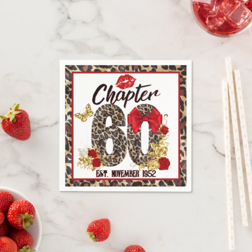 Chapter 60 Red  Gold Leopard 60th Birthday Napkins