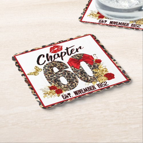 Chapter 60 Red  Gold Leopard 60th Birthday Paper Coaster