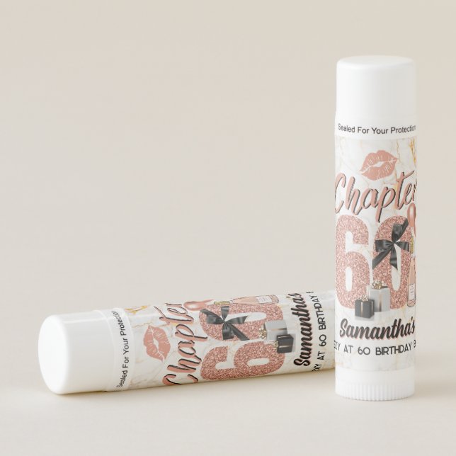 Chapter 60 Rose Gold 60th Birthday Elegant Lip Balm (Front)