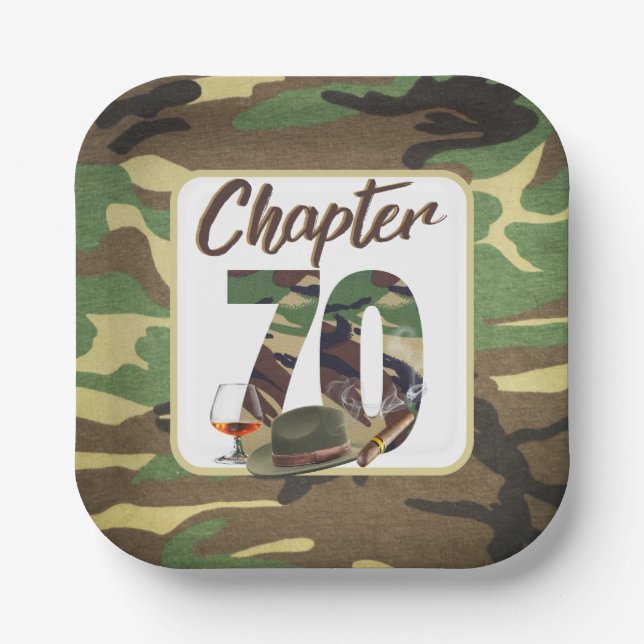 Chapter 70 Army Camouflage Men's 70th Birthday Paper Plates (Front)