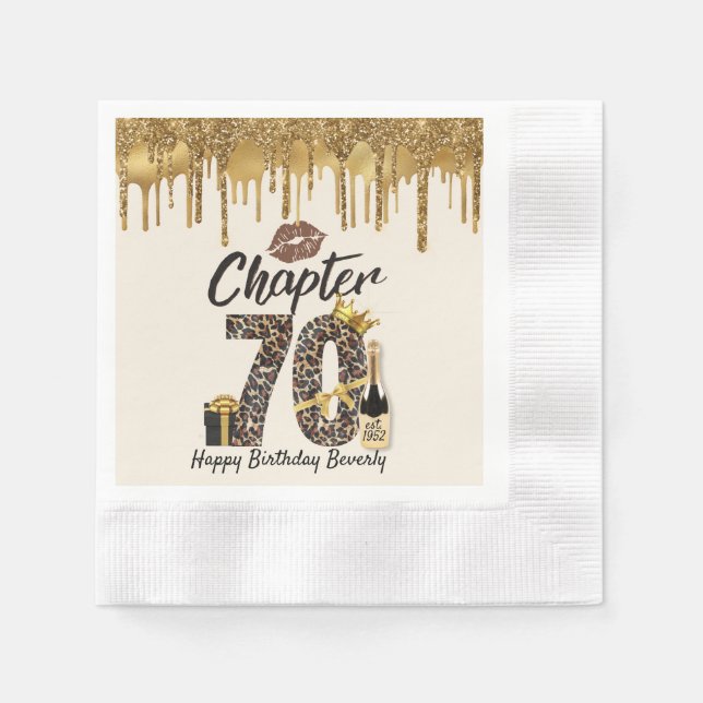 Chapter 70 Leopard Print 70th Birthday Queen Gold  Napkins (Front)