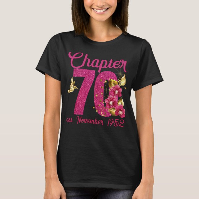 Chapter 70 Pink & Gold Orchids 70th Birthday T-Shirt (Front)