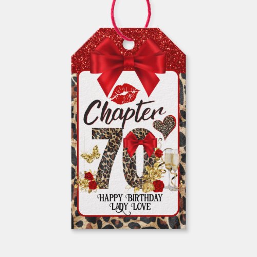 Chapter 70 Red  Gold Leopard 70th Birthday Fancy Gift Tags