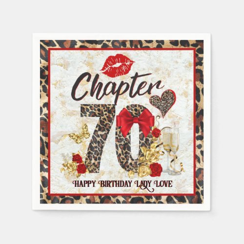 Chapter 70 Red  Gold Leopard 70th Birthday Napkins