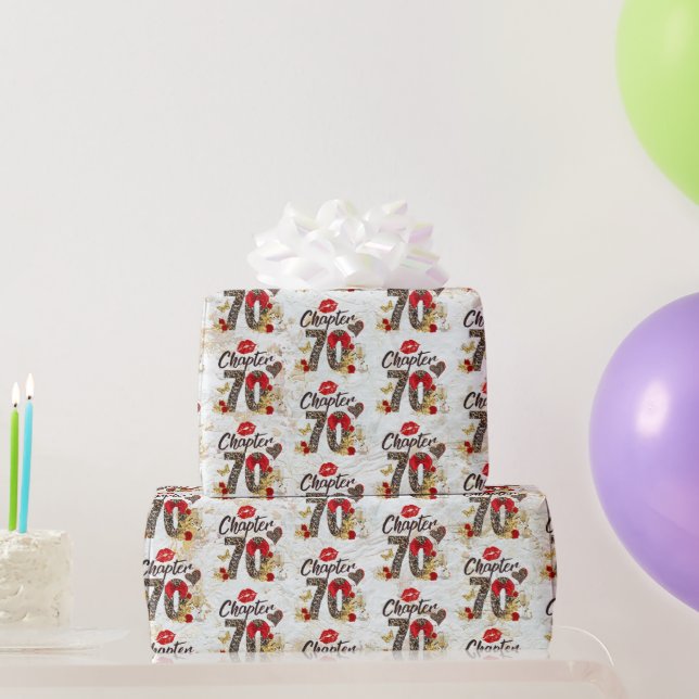 Chapter 70 Red & Gold Leopard 70th Birthday Wrapping Paper (Party Gifts)