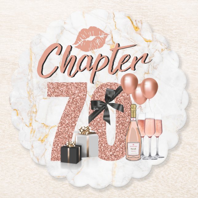 Chapter 70 Rose Gold 70th Birthday Party Paper Coaster (Front)