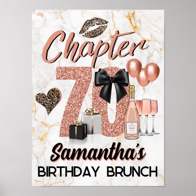 Chapter 70 Rose Gold Leopard Elegant 70th Birthday Poster (Front)