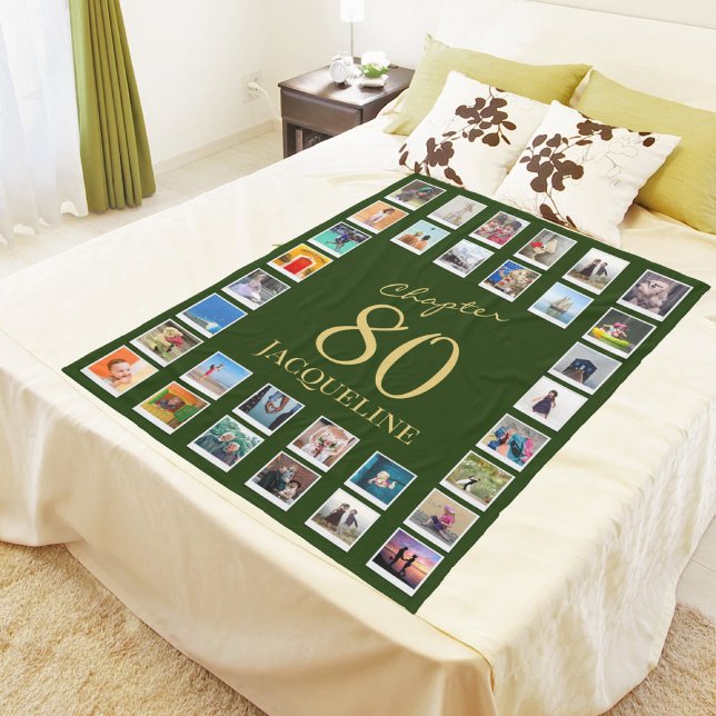Chapter 80 Green Gold 80th Birthday Photo Fleece Blanket (Creator Uploaded)