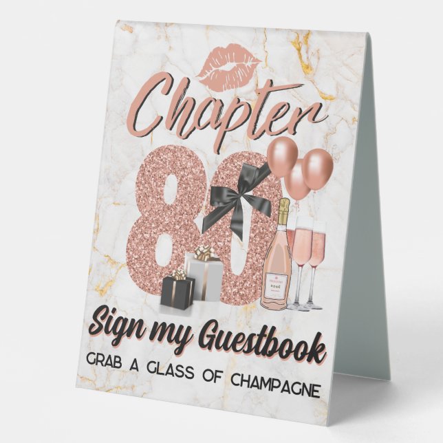 Chapter 80 Rose Gold 80th Birthday Elegant Table Tent (Front)