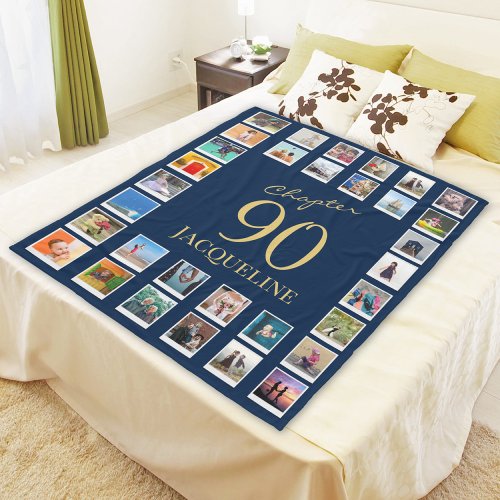 Chapter 90 Blue Gold 90th Birthday Photo Fleece Blanket