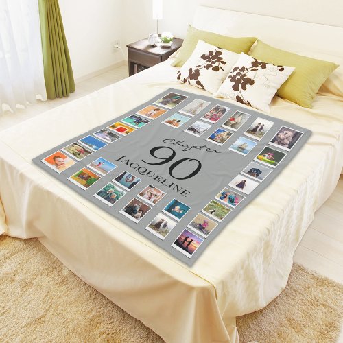 Chapter 90 Gray Black 90th Birthday Photo Fleece Blanket