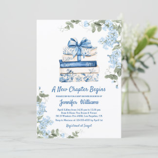 chapter begins, blue bow books floral baby shower invitation
