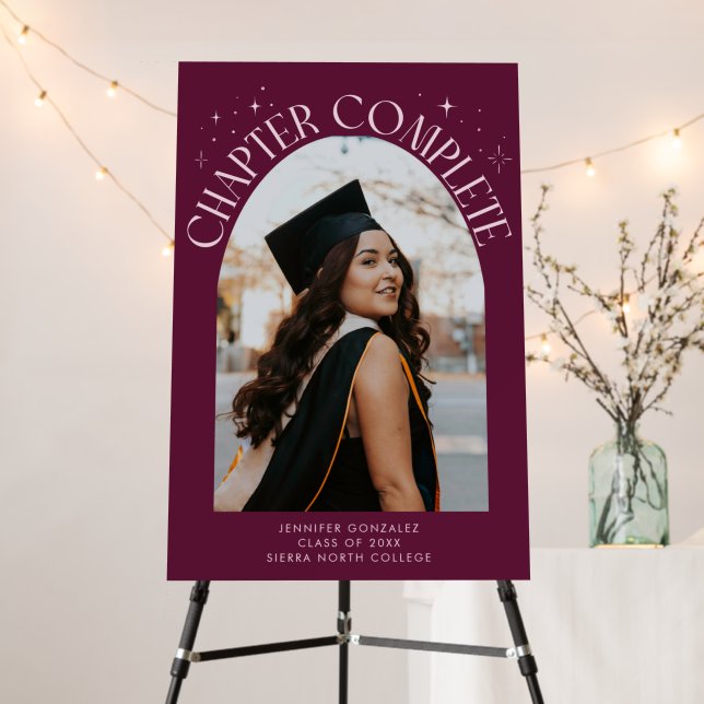 Chapter Complete Grad Party Cranberry Welcome Sign (In Situ (Stand))