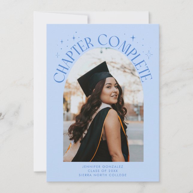 Chapter Complete Icy Blue Arch Frame Photo Grad Announcement (Front)