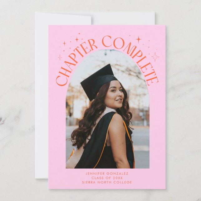 Chapter Complete Orange Arch Frame Photo Grad Announcement (Front)