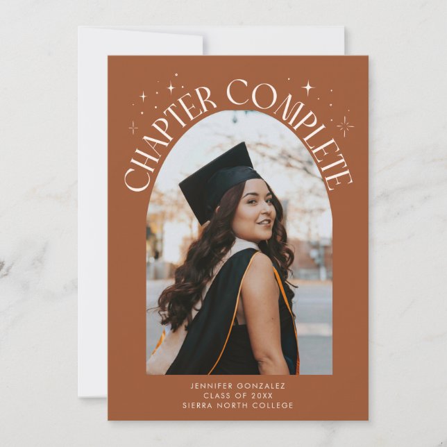 Chapter Complete Terracotta Arch Frame Photo Grad Announcement (Front)