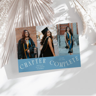 Chapter Complete Typography Denim Blue Grad Photo  Announcement