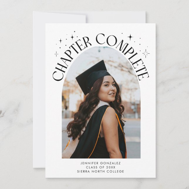 Chapter Complete White Arch Frame Photo Grad Announcement (Front)