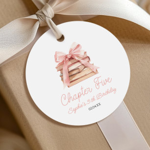 Chapter Five Pink Bow Books 5th Birthday Party Favor Tags