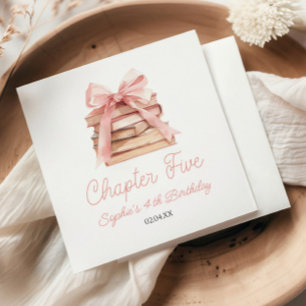Chapter Five Pink Bow Books 5th Birthday Party Napkins