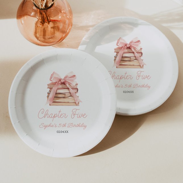 Chapter Five Pink Bow Books 5th Birthday Party Paper Plates (Creator Uploaded)