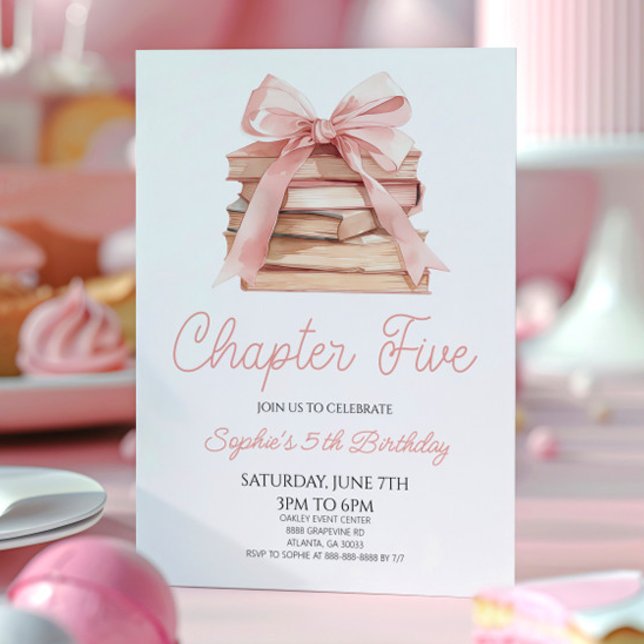 Chapter Five Pink Bow Storybook 5th Birthday Party Invitation (Creator Uploaded)