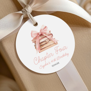 Chapter Four Pink Bow Books 4th Birthday Party Favor Tags